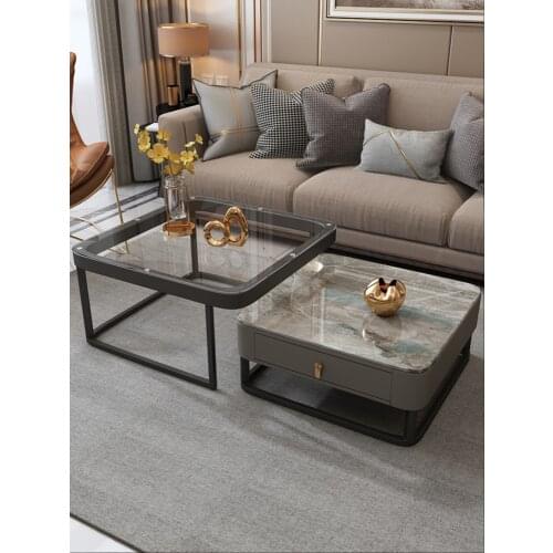 Glass light rock plate coffee table living room household combination small apartment square size combination coffee table