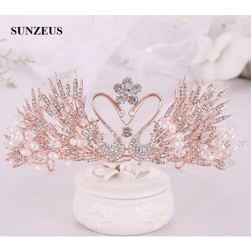 Crystal Swans Bridal Crowns 2019 Beautiful Rose Gold Headband Princess Bithday Tiaras Wedding Party Accessories For Head SQ418