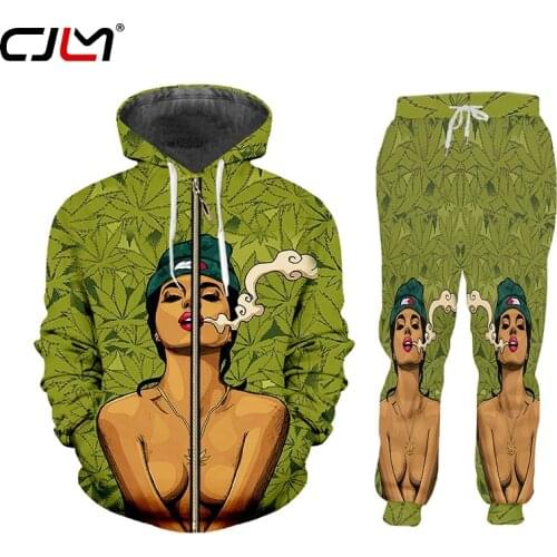 CJLM Men/Womens Zipper Hoodies Cool Print Green Leaf Girl 3d Tracksuit Set Man Trend Fashion Streetwear Zip Jacket Suppliers