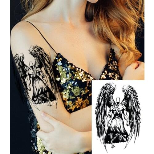 Waterproof Temporary Tattoo Sticker Big Wings Black Angel Warrior Fake Tatto Flash Tatoo Arm Leg Body Art for Women Men