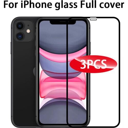 3PCS Full Cover Protective glass on For iPhone 11 12 Pro Max tempered Glass On iPhone X XR XS Max Screen Protector Curved Edge