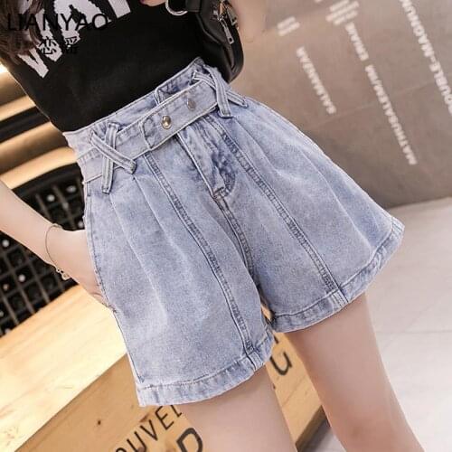 2021 New Super high waist denim shorts jeans womens summer thin section Korean fashion loose and thin a line hot pants