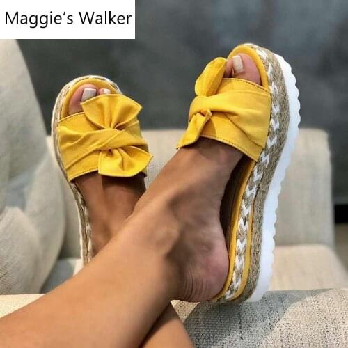 Women Sandals Platform Sandals Shoes Women Bow 2021 Summer Sandals Slipper Indoor Outdoor Flip-flops Beach Shoes Female Slippers