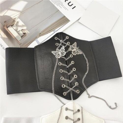 Womens Sexy Waist Band Belts Butterfly Metal Chain Adjustable Waist Seal Elastic Slimming Girdle Decorative Waist Corset Belt
