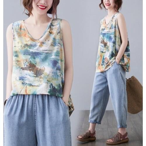 2021 flower print qipao casual ethnic mandarin collar vest coat cotton chinese style loose vest waistcoat sleeveless outwear