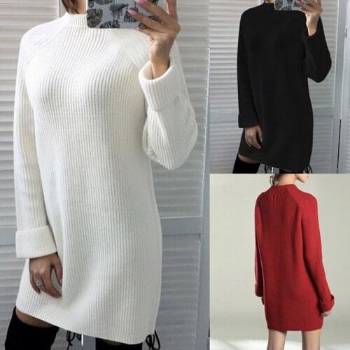 2021 Autumn Winter New Elegant Fashion Turtleneck Long Sleeve Womens Mini Dress Casual loose Solid Ladies Knit Dresses