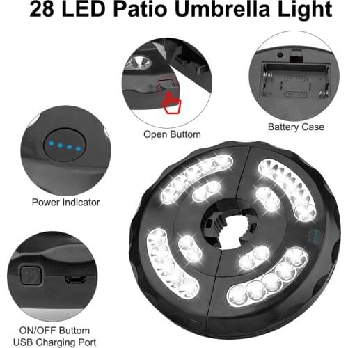 28 LED Lantern Poles Umbrella Light Battery Powered Portable Outdoor Camping Light For Beach Tent Patio Garden Emergency Lights