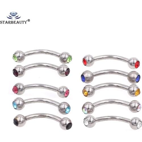 2Pcs 16g Mix Color Curved Eyebrow Barbell Piercing Spike&Ball Steel Banana Eyebrow nails Piercing Jewelry