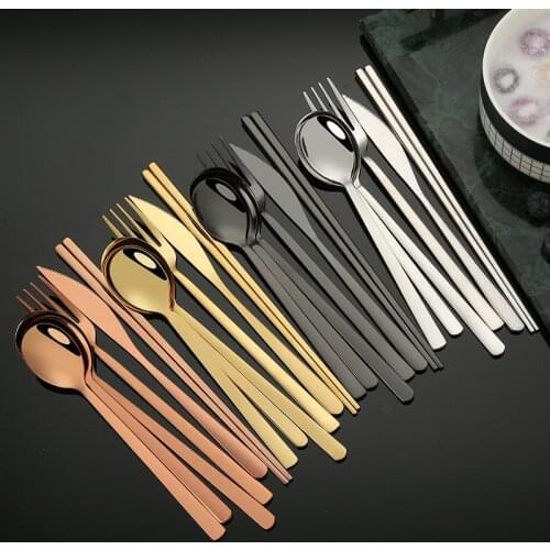 2021 New Style 16pcs Stainless Steel 304 Korean Cutlery Tableware Creative Color Set For Home Western Food Hotel