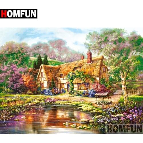 HOMFUN Diamond Embroidery DIY Diamond Painting Cross Stitch Kit "House flower" 5D Needlework Diamond Home Decoration A13534