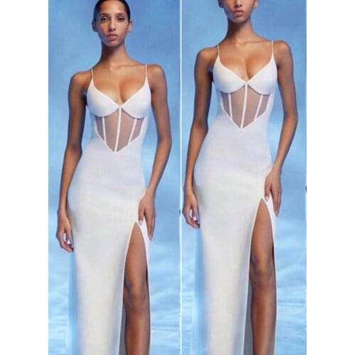 White Color Ladies HL Bandage Dress Strap Sexy Bodycon Long Dress Elegant Evening Party Dress Red Carpet Party Dress