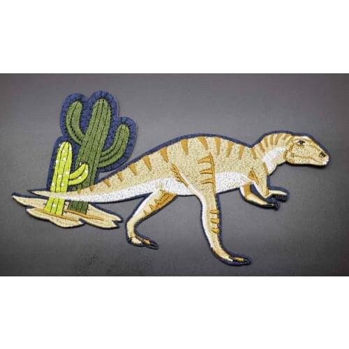 Big Dinosaur With Cactus Iron On Embroidered Clothes Patches For Clothing Stickers Garment Wholesale