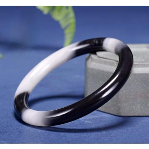 Black White Jade Bracelet Fashion Accessories Jadeite Natural Charm Women Men for Hand Carved Round Bangle Womens Jewelry