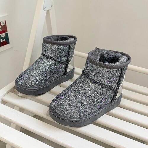 Kids Snow Boots for Boys Girls Fashion Warm Cotton Plush Winter Children Ankle Boots Kids Rubber Boots Anti-slippery Sequins New