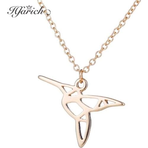 Hfarich Charming Origami Hummingbird Woodpecker Stainless Steel Pendants Necklace Golden Color Necklace For Women Birthday Gifts