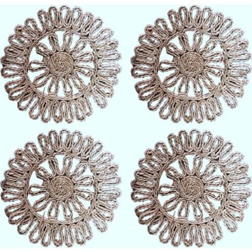 Round Woven Placemat for Dining Table,Natural Braided Rattan Tablemat Hollow Wicker Plates for Holiday Kitchen Table Mat