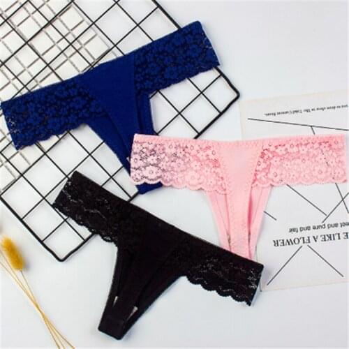 Lace hollow cotton sports low waist seamless sexy ladies briefs thong 3PCS