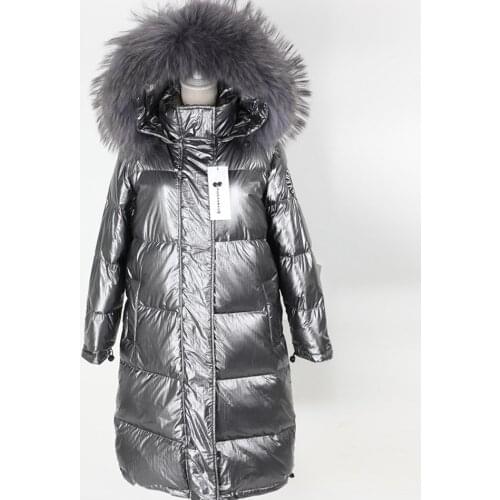 MAOMAOKONG large collar womens down jacket winter white duck down leather jacket with real raccoon fur collar coat