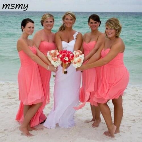 Sweetheart Chiffon Beach Bridesmaid Dresses Lace Up 2019 Plus Size Short Bridesmaids Gowns Maid of Honor Wedding Party Dress