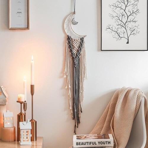 Moon Macrame Dream Catcher Macrame Wall Hanging Boho Room Decor Tapestry Wall Kids Room Decoration Home Wedding Ornament Gift