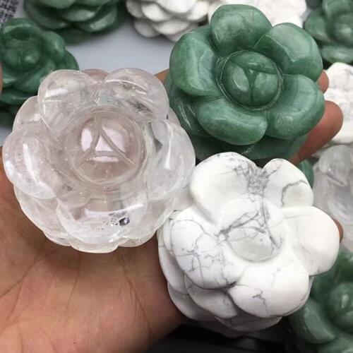 Natural Clear Quartz Flower Figurine Hand Carved White Turquoise Green Aventurine Cute Flower Healing Crystal Stone Crafts Gift