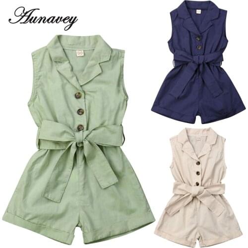 NEW 2020 Summer Toddler Baby Girls Clothes Sleeveless Bow-tie Waist Romper Jumpsuit Overalls Shorts Outfits Children Clothes