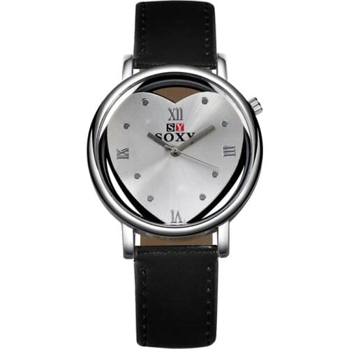 2021 New Hot Sell Brand SOXY Leather Strap Wrist Watch Simple Style Women Quartz Watches Fashion Love Heart Design Ladies Watch
