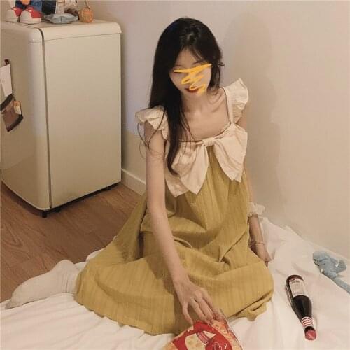 Kawaii Summer Pajamas Set Women Slash Neck Sleeveless Cotton Home Suit Loose Sweet Lace Ruffles Home Clothes Big Bow