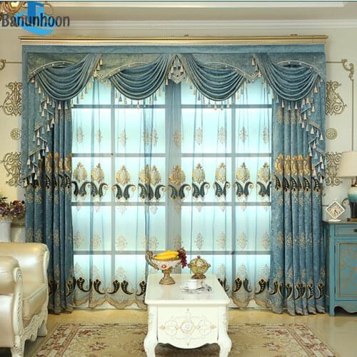 Luxury Curtains For Living Room European Chenille Embroidery Velvet Valance For Bedroom Window Decorate Panel