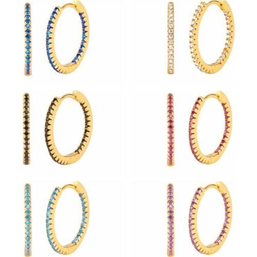 925 Silver Ear Buckle Earring Sparkling Rainbow Crystal Hoop Earrings For Women lovers' Girl Piercing Pendientes Jewelry Gifts