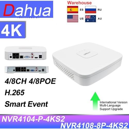 Dahua PoE NVR DVR 4CH NVR4104-P-4KS2 PoE H.265 CCTV Video Surveillance System Network Video Recorder