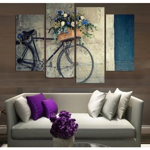 Modern decoration of 4 Pieces Bicycle Canvas Painting Vintage poster poster printer of home decoration