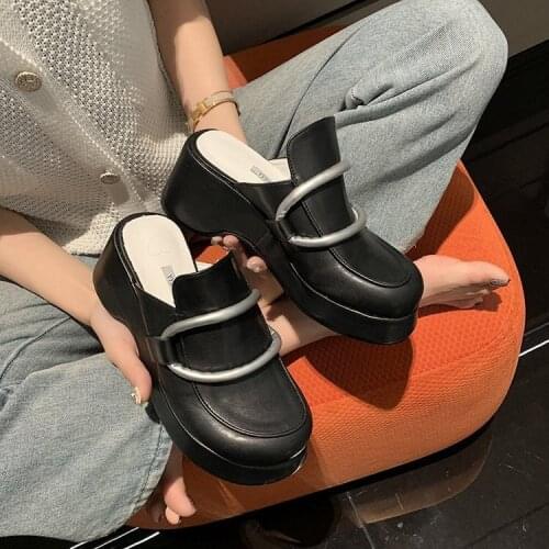 Slippers Women 2021 Fashion All-Match Round Head Party Dating Sponge Cake Thick Bottom Outer Wear Flat Mueller Sandals