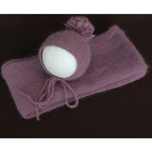 Textured Newborn Stretch knit wrap Crochet Mohair Silk bonnet for Photography props Baby Jersey wrap swaddle blanket with Hat