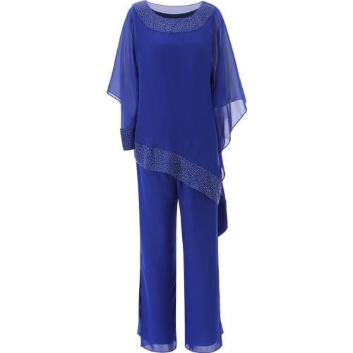 Formal Crystals 3 Three Pieces Asymmetrical Mother Of the Bride Dress Pants Suit With Jacket Outfit For Wedding Party SL-M02