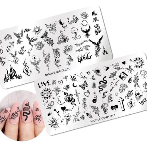 NICOLE DIARY Animals Designs Nail Stamping Plates Dragon Snake Leopard Stamp Template Printing Stencil Tools for Nails