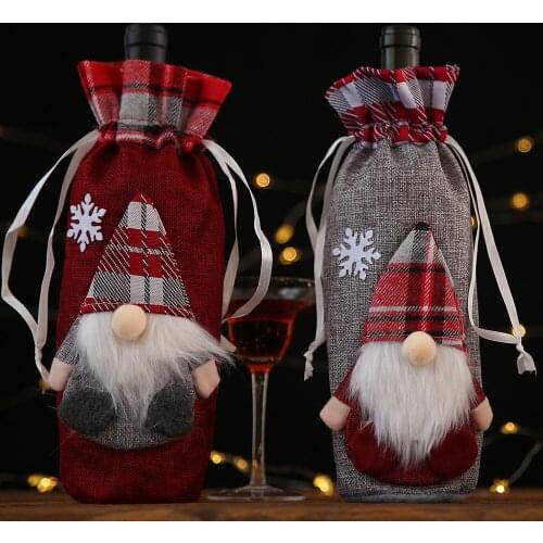 Merry Christmas Gnome Wine Bottle Cover Bag Santa Claus Knitted Hat Xmas Home Dinner Party Decor Red Wine Bottle Bag Decoration