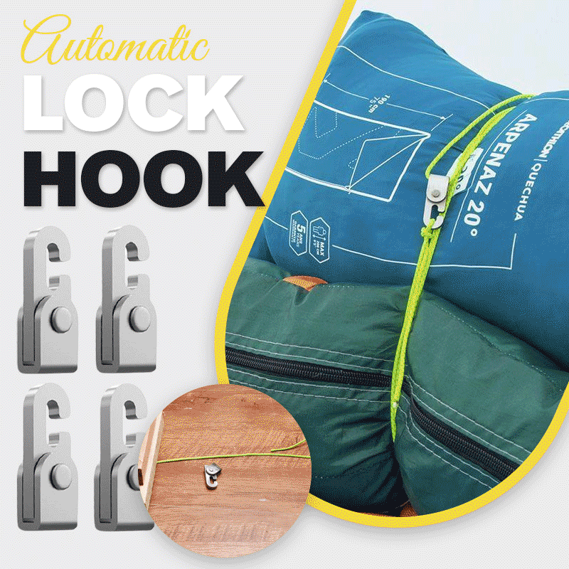 Zezzo® 4PCS Self-Locking Hooks With 6m Rope Automatic Lock Hook Multifunctional Free From Knots Fast Tighter Outdoor Secure Hook