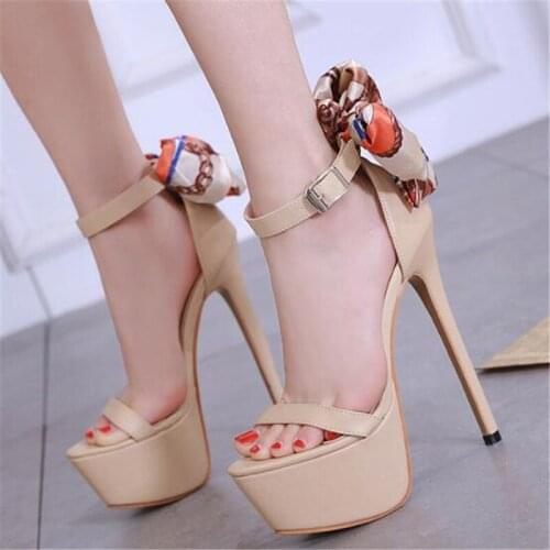 2020 Top seller - Women sandals PU Buckle Strap 17CM Thin High Heels Open Toed Butterfly-knot waterproof Party womens shoes
