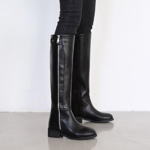 2020 Autumn and Winter Models Platform Ladies High Boots Girls Fashion Round Toe High Heels Black Casual Shoes Women Size 33-42