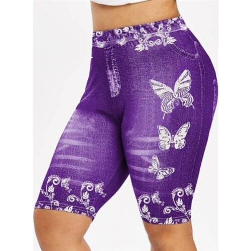 Large Size Feminine Fashion Printed Butterfly Leggings Women Casual Denim Hips Leggings Quality Breathable Leggings For Female