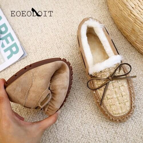 EOEODOIT Winter Plus Size Plush Shoes Women Flat Heel Sneakers Round Toe Warm Cotton Flats Lady Anti Skid Loafers