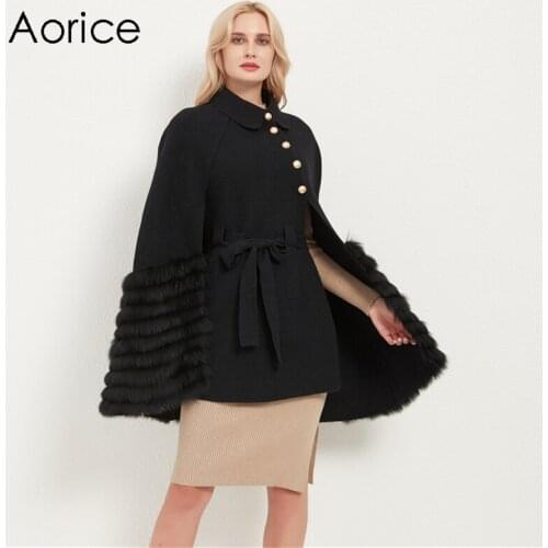 Aorice Women Real Fur Fox Coat Jacket 2020 Ins Hot Lady Female Girl Winter Shawl Cape Parka CT059