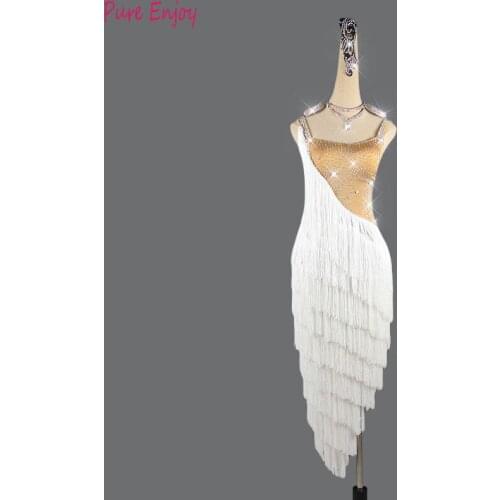 Latin Dance Competition Dresses Women Rhinestone Tassels Dress Samba Salsa Dress Stage Clothes Latin Dance Dress Children Custom