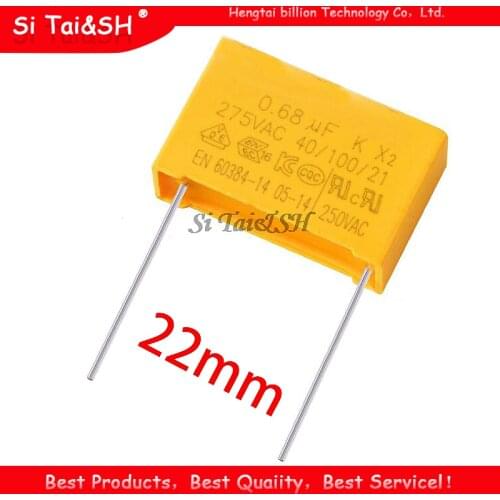 10pcs 0.68uF 10pcs capacitor X2 capacitor 275VAC 680NF Pitch 22mm X2 Polypropylene film capacitor 0.68uF