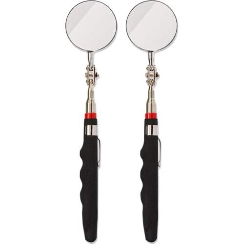 2-Pack Round 2-Inch Telescoping Inspection Mirror,Extends Up To 24.5 Inches,Black