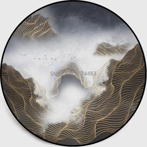 200cm Chinese Style Abstract Blue Landscape Ink Painting Bedroom Living Room Round Floor Mat Carpet Customization