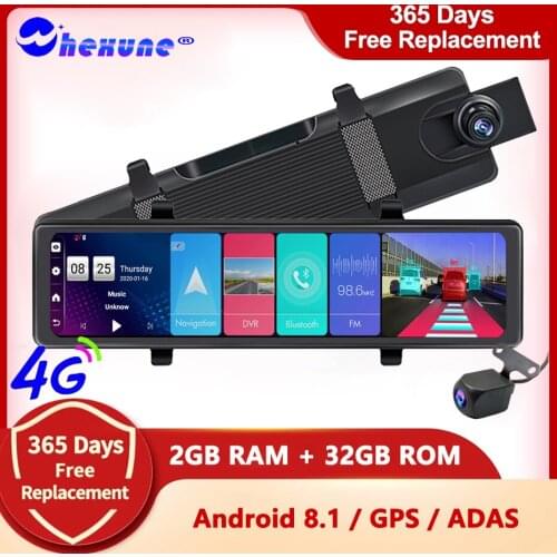 WHEXUNE 12" Car DVR Rearview Mirror Registrar 4G Android Dash Cam Camera GPS Navigation ADAS FHD 1080P WIFI Video Recorder DVRS