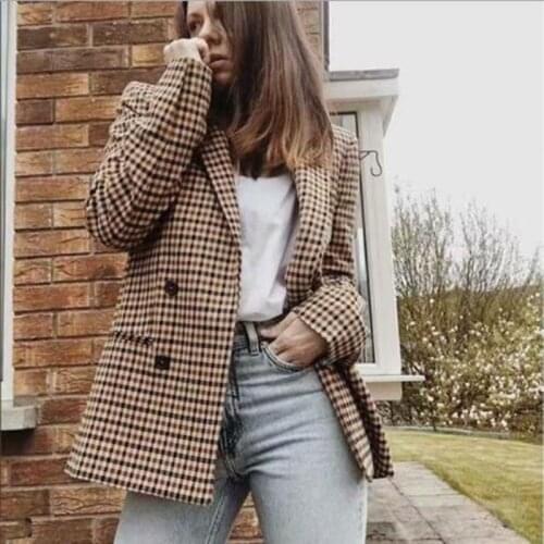SIDDONS Winter Women Blazer Plaid Turn-down Collar Breasted Blazer Coat Fashion Slim Long Sleeve Elegant Suit Jacket Office