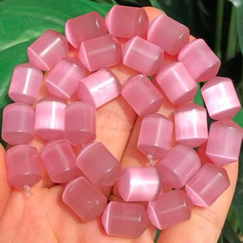 Natural Pink Cat Eye Opal Stone Cylinder Loose Spacer Moon Beads for Jewelry Making DIY Bracelet Necklace Finding Accessories